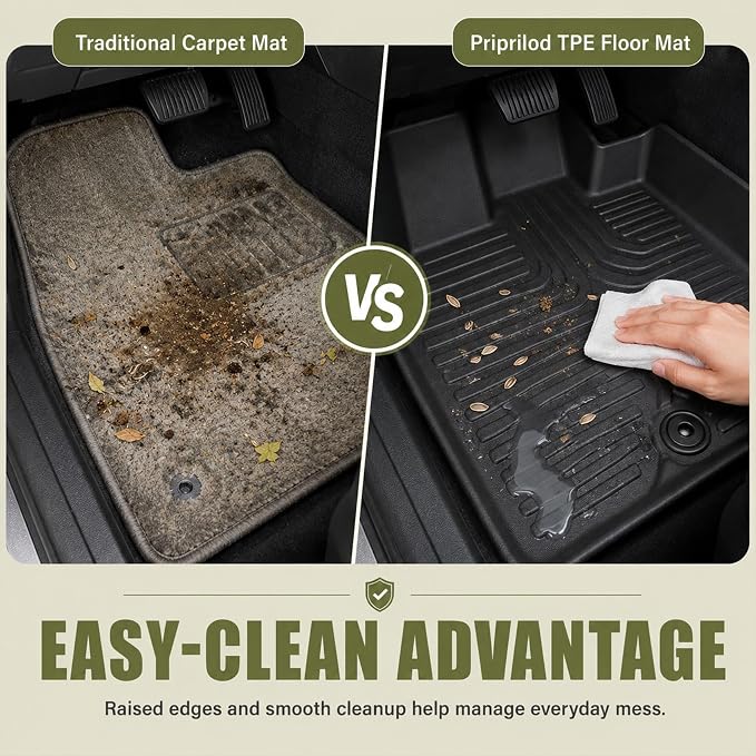 Priprilod Floor Mats & Cargo Liner Custom Fit for Kia Soul 2020-2025(Cargo Floor in Lower Position Only), All Weather TPE Floor Liners Full Set 4PCS Non-Slip Waterproof