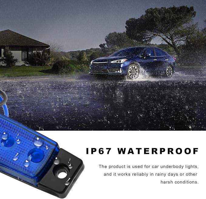 10 PCS Car LED Rock Strip Lights, 3.8" 6 LED Shockproof Thin Line Side Marker Clearance Light, Waterproof Exterior Underglow Wheel Fender Well Lighting Kit for Most Vehicles (Blue)