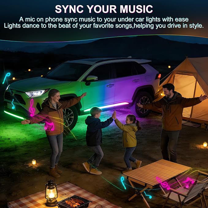 Underglow Light Strip RGB - 4PCS Car Neon Lights Kit with 252 LEDs, Dream Color Chasing Strip Lights，Music Sync, Waterproof PVC Underbody Light Strips with APP，Remote Control for Cars Trucks SUVs