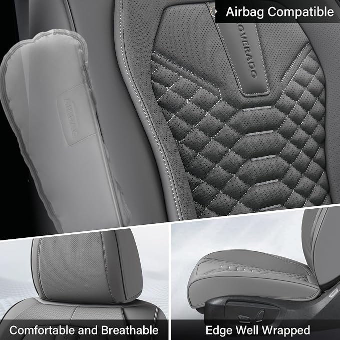 Coverado Car Seat Covers, Front Seat Cover, 2 Pack Waterproof Nappa Leather Seat Covers for Cars, Car Seat Protectors, Driver Seat Cover, Automotive Seat Covers Universal Fit for Most Cars, Gray