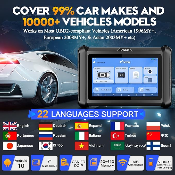 XTOOL D7W OBD2 Scanner Diagnostic Tool Wireless Bidirectional Scan Tool | Full System 39+ Resets AI-Assisted Car Scanner Upgrade of D7/D7S/D7BT ECU Coding PMI, 3-Yr Update, 4000+ Active Test, FCA SGW