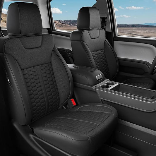 Custom Seat Covers for 2014-2018 Silverado/Sierra 1500 Crew Cab | Fits 2500/3500HD 2015-2019, Jump Seat Cover(armrest storage only), Faux leather, Waterproof, Scratch-resistant, Easy-clean
