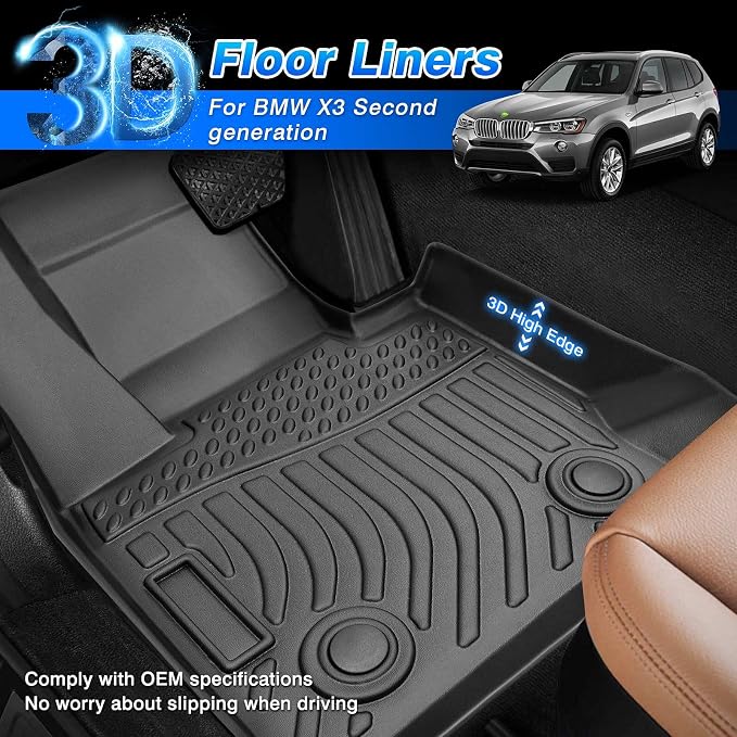 Cartist Compatible with Floor Mats BMW X3 F25 2011-2017 All Weather Floor Mat Carpet Protection TPE Odorless Heavy Duty Floor Liners