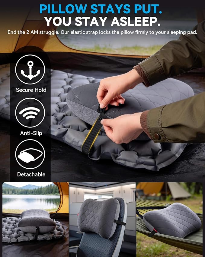 Hikenture Camping Pillow with Removable Cover, Ultralight Inflatable Pillow | Ergonomic Neck Lumber Support, Upgrade Leakproof Backpacking Pillow, Portable Packable for Hiking, Beach, Travel