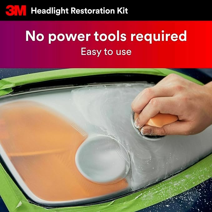 3M Headlight Lens Restoration Kit, Medium Duty 2-Pack, No Tools Required, Restores Cloudy Yellowed Plastic Lenses, Includes Sanding Discs, Rubbing Compound & Foam Pads