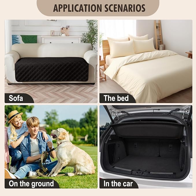 Genina Waterproof Couch Cover,Washable Anti-Slip 78inch Sofa Covers with 3 Cushions,Sectional Couch Covers for Pets Friendly, Sofa Slipcovers for Dogs Cats(78inch/Black)