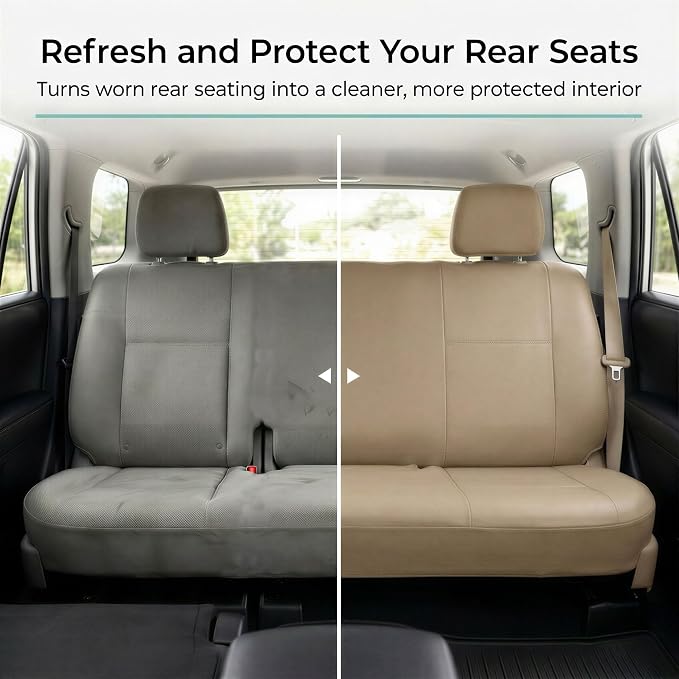 FH Group Classic PU Leather Split Bench Car Seat Cover – Universal Fit for Cars Trucks & SUVs (Solid Beige)