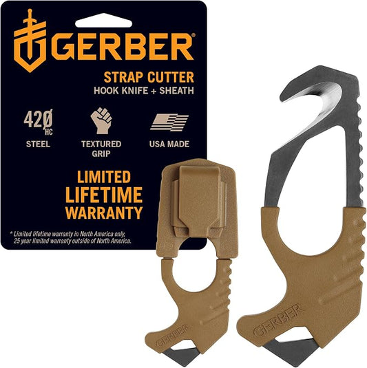 Gerber Gear Seatbelt Strap Cutter Escape Tool with Lanyard Hole and Glass Breaker, Made in USA, Coyote Brown, 5 x 2.5 x 1 inches Pocket Size