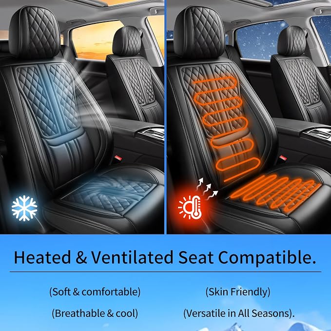 Fit Juke Car Seat Covers Compatible with Nissan Juke 2011-2016 2017.Full Coverage Waterproof Leather,Compatible with Airbag,All - Weather Seat Cushion Protector(2 Front,Black)