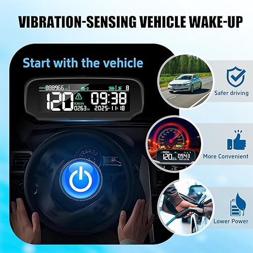 X100 GPS Digital Speedometer MPH for Cars LCD Screen Odometer Withe Overspeed Alarm and Time Altitude Temperature Total Mileage Display, Vibration Wake-Up, Auto-Brightness Adjustment