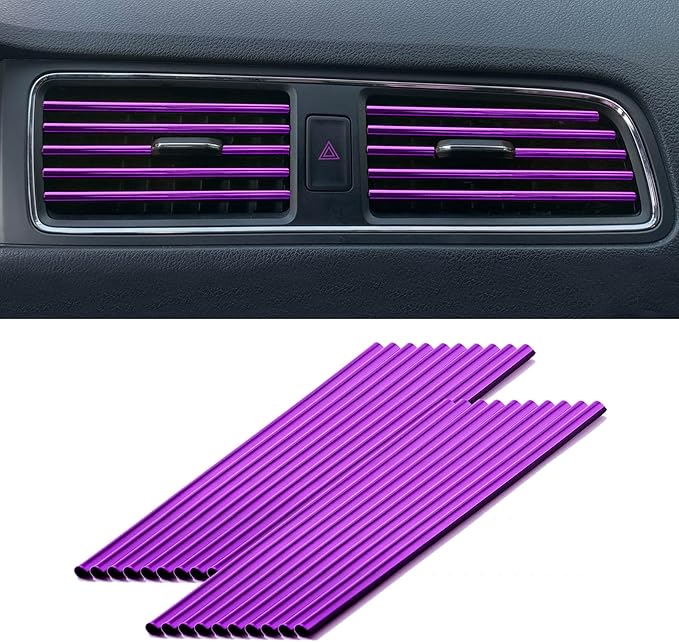 LivTee 20 Pieces Car Air Conditioner Decoration Strip for Vent Outlet, Universal Waterproof Bendable Air Vent Outlet Trim Decoration, Car Interior Accessories (Purple)