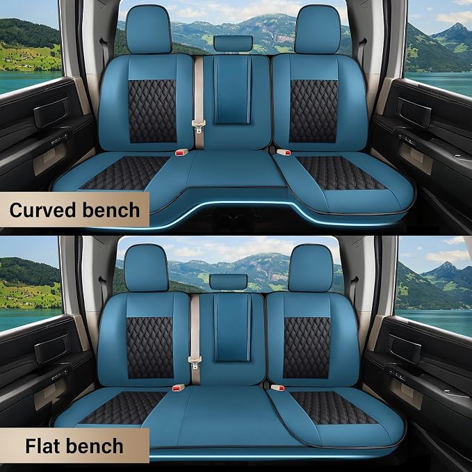 Coverado Chevy Chevrolet Silverado GMC Sierra Seat Covers Full Set, Custom Fit for 2014-2018 1500, 2015-2019 2500HD 3500HD Crew Double Extended Cab Truck, Faux Waterproof Leather Seat Covers (Blue)