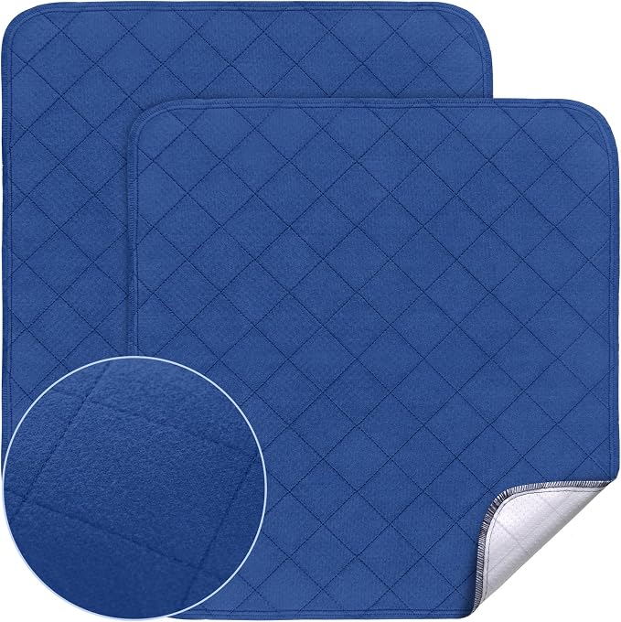 Waterproof Chair Pads for Incontinence Washable, 22" x 21" Under Pads for Adults Washable, 2 Pack Incontinence Chair Pads, Wheelchair Reusable Seat Pads Cover for Men, Women, Adults, Navy