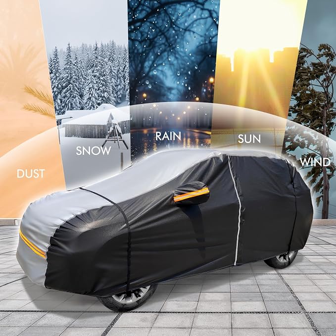 6 Layers Car Cover Waterproof All Weather Car Cover Waterproof All Weather, Outdoor Full Exterior Cover Rain Sun UV Snowproof Protection with Zipper Cotton for SUV (185-190inch)
