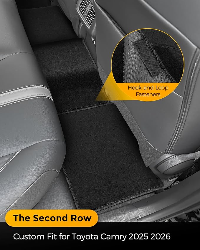 Carpet Floor Mats for Toyota Camry 9th 2025 2026 LE/SE/XLE/XSE, All Weather Full Black Rugs with Non-Slip Nibs Custom Fit for Front & 2nd Rear Row, Noise-Reducing Waterproof Odorless Car Accessories