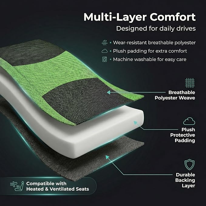 FH Group Universal Automotive Seat Covers 8 Seater Set | Light & Breezy Flat Cloth Washable Car Seat Cover for SUV, Sedan, Truck | Airbag Compatible Interior Upgrade - Green/Black