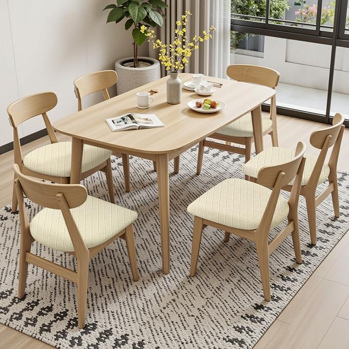 SearchI Seat Covers for Dining Room Chairs Stretch Jacquard Chair Seat Covers Set of 4, Removable Washable Upholstered Chair Seat Protector Cushion Slipcovers for Kitchen, Office(Beige Rhombus)
