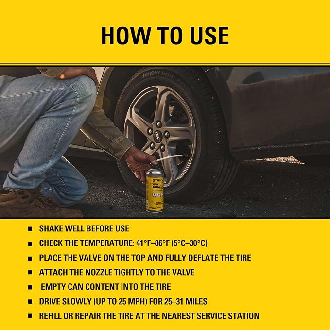 STANLEY AP95 Tire Repair & Inflator – (2x10 oz.) Flat Tire Sealant Spray Kit for Car, Bike, Motorcycle – Seals & Inflates Tubeless Tires – No Jack Needed – Emergency Tire Fix – Rim Safe | 2 Pack
