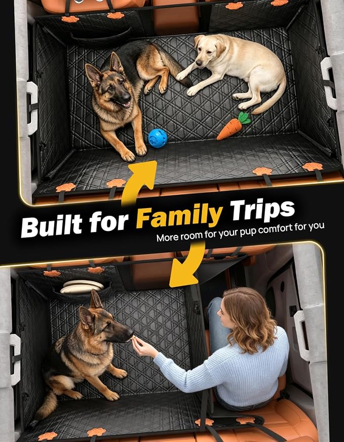 JOYTUTUS Back Seat Extender for Dogs, PU Leather Dog Car Seat Cover with Hard Bottom, Dog Hammock with Mesh Window, Dog Car Seat Cover for Full Size Truck&SUV, Holds 440 lbs