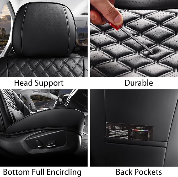 Car Seat Covers,Leather Front Seat Covers for Cars,Front Driver Seat Covers,Waterproof Car Seat Cushion Protectors,Universal Fit for Most Cars SUV Trucks(Black, Front Seats)