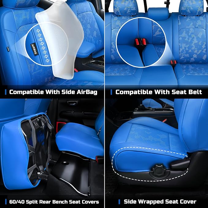 Carlimeki Leather Seat Covers Custom Fit for Tacoma Gen 3rd (2016-2023) | For Double & Crew Cab only - Fits SR, SR5, Limited, TRD Pro, TRD Sport, TRD Off-Road, Trail Special Edition - Fully Covered