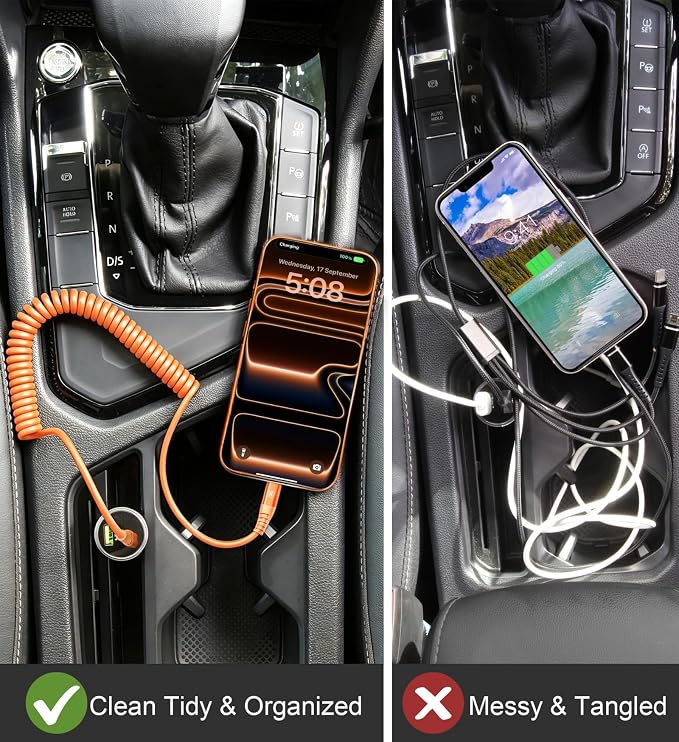 USB C to C Cable 3FT, 2Pack Coiled USB C Fast Charging Cable for CarPlay | iPhone USB-C Cable/Android Auto USB C Cord, USB Type-C Cable for iPhone 17/16/15/Pro Max/Plus/Galaxy S26 S25 and More-Orange