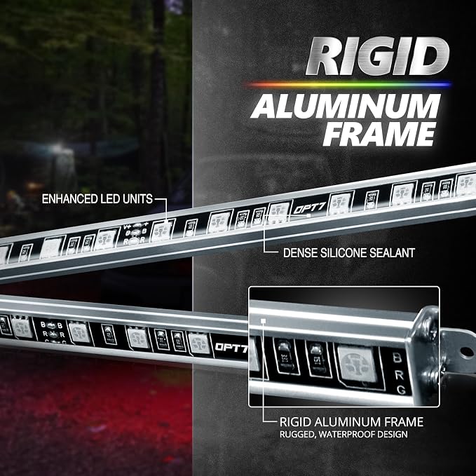 OPT7 Aura Pro Rigid RGB LED Underglow Kit for Trucks Trailers Pickups with App & Remote Control, Multi Colors Music Modes, 4 PCS Waterproof Aluminum Light Bars, Exterior Neon Under Car Lights