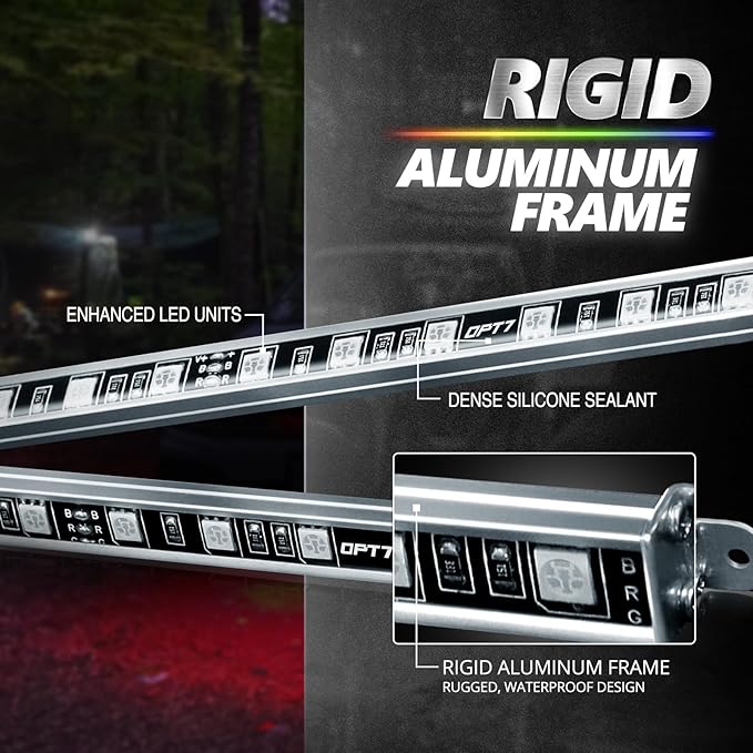 OPT7 Aura Pro RGB Aluminum RV Underglow Lights with App & Remote Control | Multicolor Music Sync Lighting, Exterior Accent Kit for Motorhome, Outdoor Camper Accessories, 12V Waterproof Rigid LED Bar