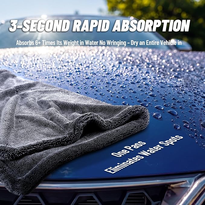 1300GSM Car Drying Towels: 2-Pack Super Absorbent Microfiber Drying Towels Car Detailing (36" x 24") – Zero Streaks, No Scratches, Water Spot Free – Twist Pile & Edgeless Design