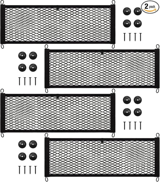 Frienda 2 Pcs 29 x 9.8 Inches Stretchable Small Cargo Net Pocket Boat Storage Mesh Net Elastic Automotive Storage Pouch with Mounting Screws and Hooks for Truck Car SUV Boats