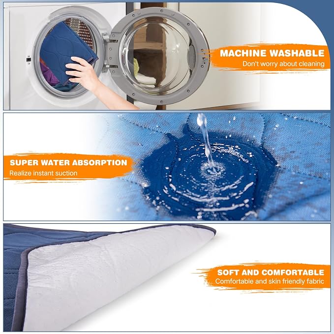 Waterproof Seat Protector Chair Pads for Incontinence（2 pcs Navy Blue 15.2"x17.7"）-Washable Protector Seat Cover, Non-Slip Absorbent Incontinence Pad for Wheelchair & Pet