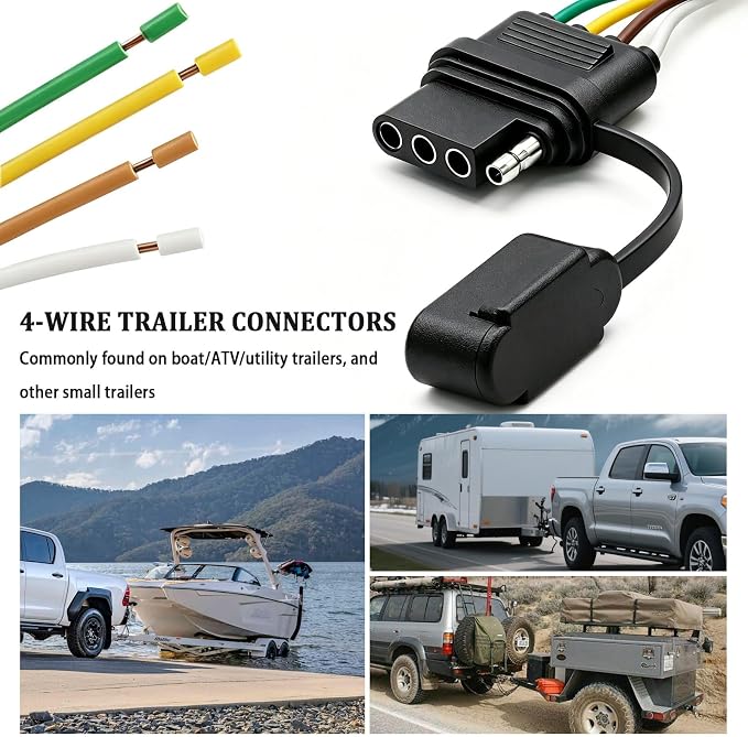 4-Way Flat Trailer End Connector 49 Inch,4 Pin Trailer Wiring Harness,4 Pin Female Truck Connector with Dust Cover P-081