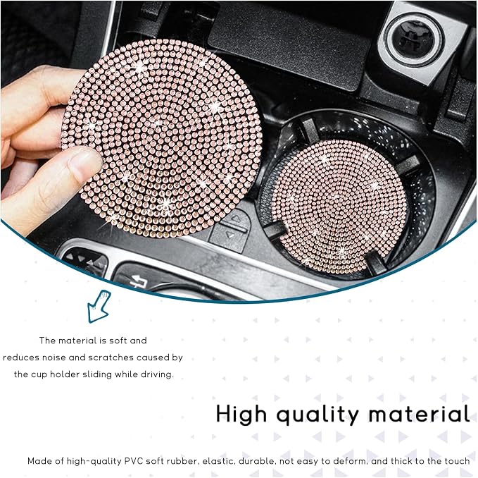 Ziciner 2 Pack Bling Car Cup Holder Coaster, Anti-Slip Auto Insert Coaster with Start Stop Button Cover, Universal Shiny Crystal Vehicle Interior Accessories for Women and Girls (Golden)