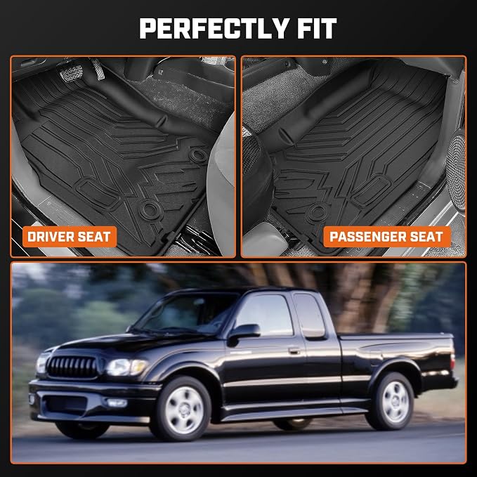 Mixsuper Tacoma Floor mats-Floor mat for Toyota Tacoma 1995-2004（Only Fit Regular CAB & Access CAB）All Weather TPE Rubber Floor Liners Protection for Tacoma Accessories,1 Row Anti-Slip Car Mats, Black