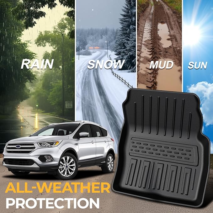 Floor Mats for Ford Escape 2013-2019, All Weather Floor Mats Trunk Cargo Liner with Backrest Protectors and Door Sill Guards Accessories, Full Coverage Set