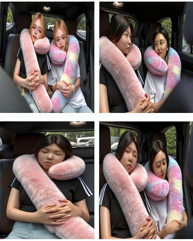 Car Travel Pillow, car Pillow for Kids and Adults, Ergonomic Travel Pillow Providing Neck and Body Support, a Sleep aid, Children's Travel Pillow-Rainbow Powder