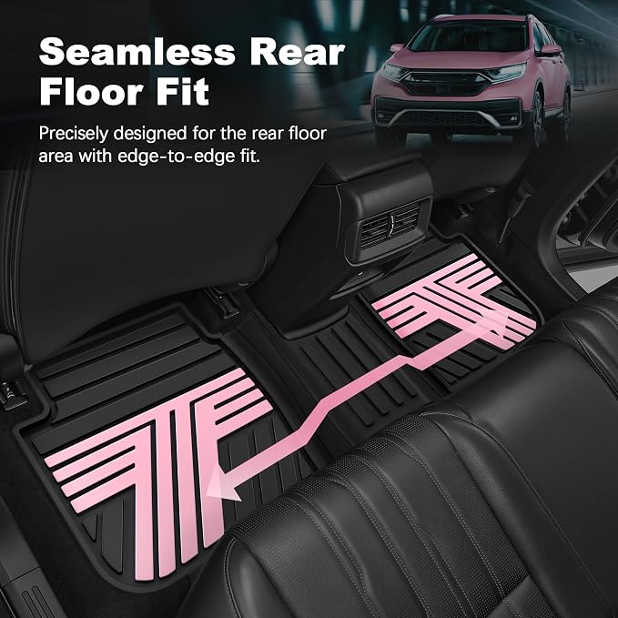 All Weather Rubber Floor Mats for Honda CR-V 2017-2022 (Gasoline & Hybrid) | Custom Fit Heavy Duty Anti-Slip Car Mats for CR-V, 1st & 2nd Row, Black & Pink
