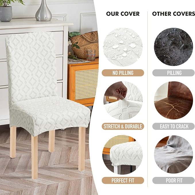 Genina Waterproof Chair Covers for Dining Room Set of 4, Removable Washable Chair Slipcover Protectors, Ivory White
