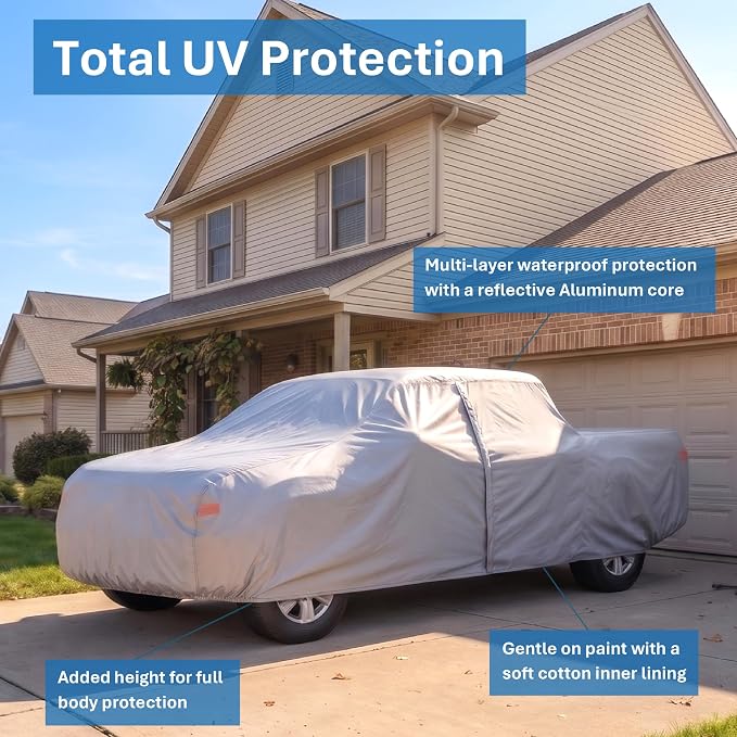 EzyShade Multi-Layer Truck Cover Waterproof All Weather - See Vehicle Size-Chart - Full Outdoor Pickup Truck Covers for Gladiator Dakota Frontier - Sun UV Wind Rain Snow - Size T2 (See SizeChart)
