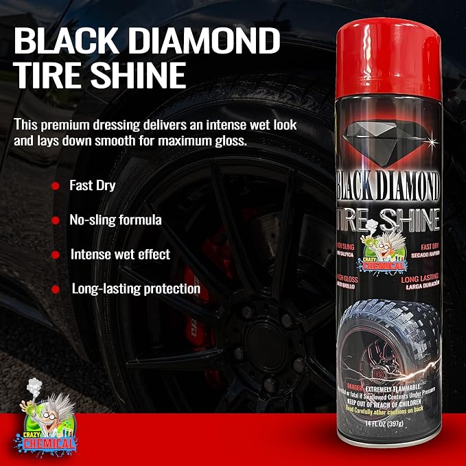 Black Diamond Tire Shine Spray 14 oz (Pack of 3) – Extreme Wet Look High Gloss, Fast Dry No-Sling Formula, Long Lasting UV Resistance for Car & Truck Tires