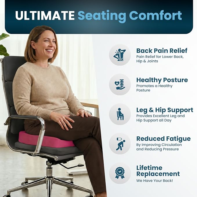 ComfiLife Extra Large Gel & Memory Foam Seat Cushion - Doctor Recommended Office Chair Cushion, Car Seat Cushion - Back & Sciatica Pain Relief - Wide Seat Cushion for Big & Tall (Pink)