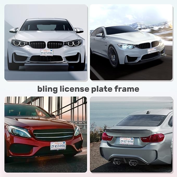 QUANQIUFEI 1 Pack Bling License Plate Frames, Sparkly Rhinestone Diamond Car License Plate Cover for Women, Stainless Steel Car Accessories with Glitter Crystal Caps (1 Pack Colorful)