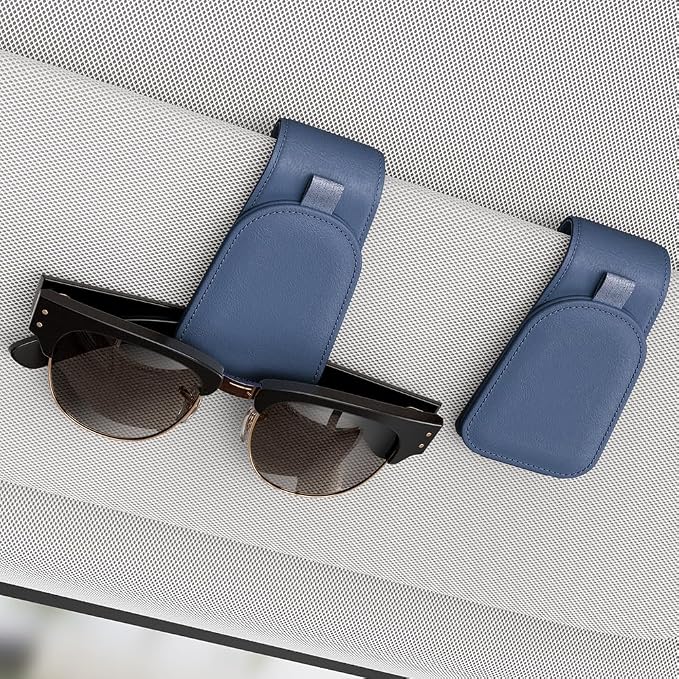 Sotfamily Sunglass Holder for Car Visor, Blue, 2 Packs | Suede Cloth, Magnetic, Organizer for Car Accessories