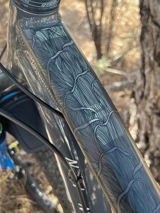 Bike Frame Protection Tape- High Impact Clear Vinyl Wrap Includes Tool (4”x72) Bicycle Frame Protector, Mountain Bike Frame Guard Chainstay Protector (Mushroom Wave)