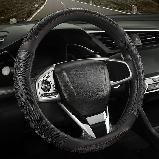 Anti-Slip Silicone Steering Wheel Cover Great Grip with 3D Honeycomb | Sporty Design Large 16 inch for F150 F250 F350 Model S X Ram 4Runner Tacoma Tundra Range Rover, All Black