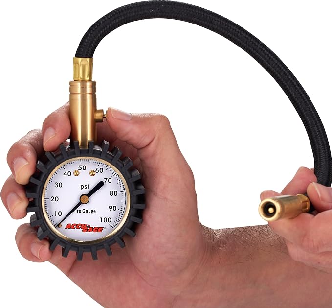 Accu-Gage H100X Professional Tire Pressure Gauge with Protective Rubber Guard (100 PSI)