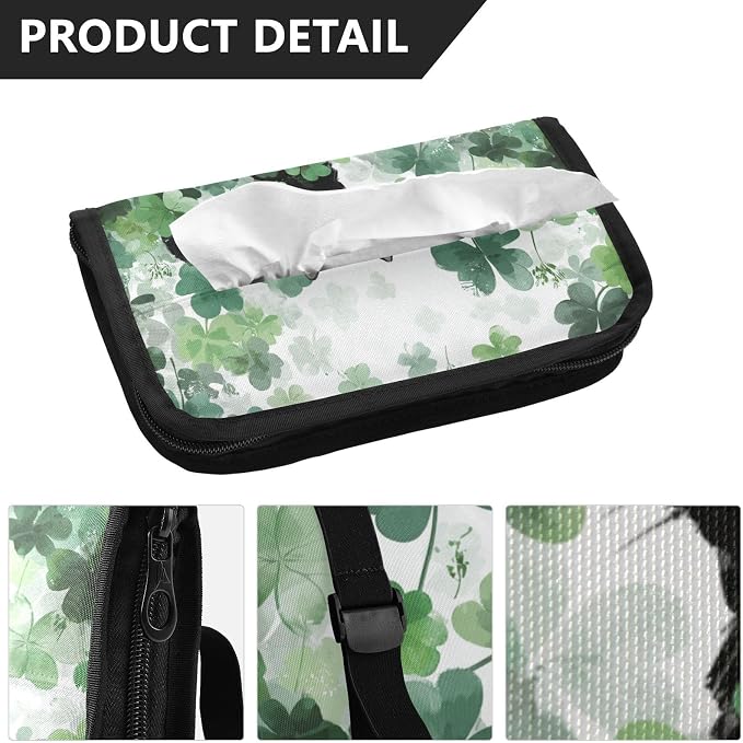 Watercolor Clovers Cat Car Tissue Holder Durable Napkin Holder Hanging Tissue Holders Case Car Tissues Bag for Sun Visor Seat Back Universal Auto