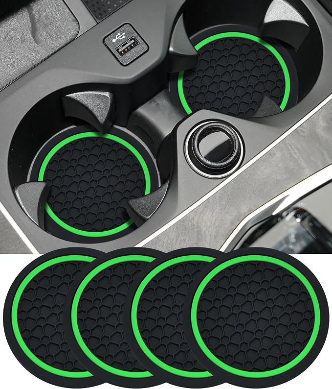 4PCS Car Coasters,Car Accessories Car Cup Coasters,Car Accessories Interior,2.75 Inch Car Coasters for Cup Holders,Universal Non-Slip Car Cup Holder Coaster for Most Vehicle Truck (Black&Green)