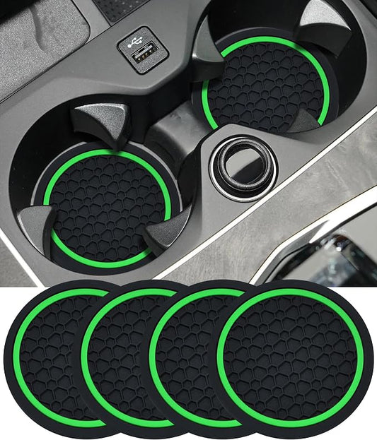 4PCS Car Coasters,Car Accessories Car Cup Coasters,Car Accessories Interior,2.75 Inch Car Coasters for Cup Holders,Universal Non-Slip Car Cup Holder Coaster for Most Vehicle Truck (Black&Green)