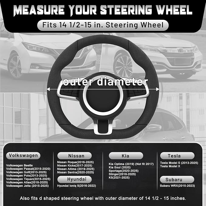 SEG Direct D Shaped Steering Wheel Cover, Flat Bottom Car Wheel Cover 14 1/2-15 in. (37-39 cm), Black and Mocha Brown Microfiber Leather